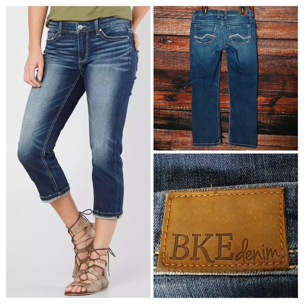 BKE Buckle Jeans 28 Payton Ankle Crop Low Rise Blue Denim Stretch Distressed